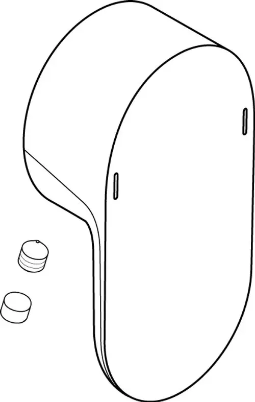 Griff mit durchgehendem Design von Ideal Standard, ausgestattet mit zwei Positionsmarkierungen in Rot und Blau sowie zwei kleinen, runden Elementen.